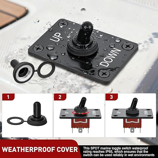 Nilight Heavy Duty Momentary Toggle Switch Waterproof 3 Pin 3 Position (ON)-Off-(ON) SPDT 12V DC 30A with Up-Down Mounting Panel and Weatherproof Cap Cover for Auto Car Marine Boat Automotive