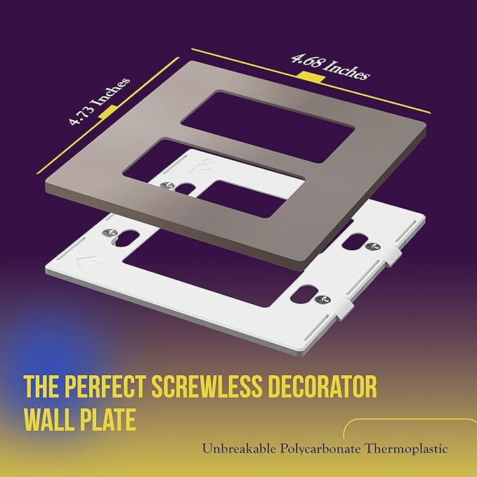 ENERLITES Elite Series Screwless Decorator Wall Plate Child Safe Outlet Cover, Size 2-Gang 4.68" H x 4.73" L, Unbreakable Polycarbonate Thermoplastic, SI8832-NK, Glossy, Nickel