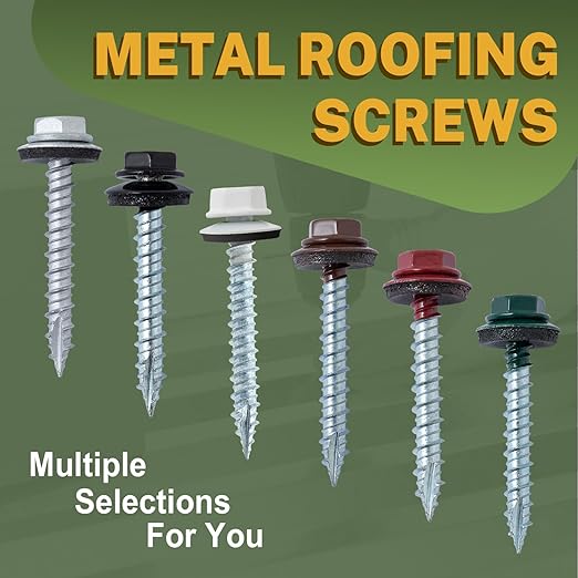 LIONMAX Metal Roofing Screws #14 × 1-1/2 Inch, 500-PCS, White Painted Hex Head Sheet Metal Roof Screws, Rubber Washer, Sharp Point, Metal to Wood Siding Screws, Hex Socket Included