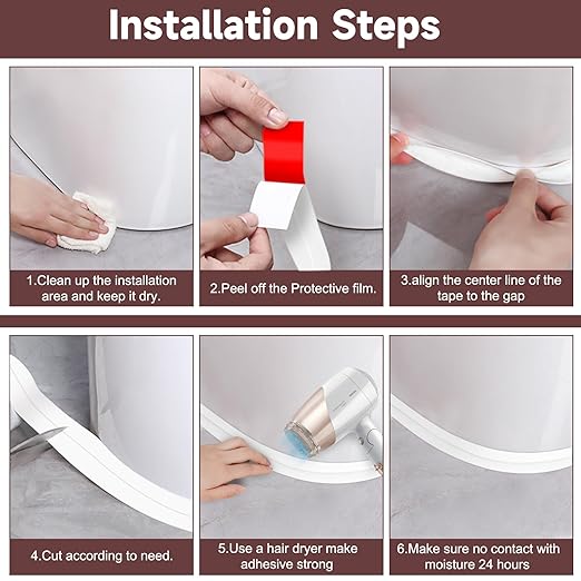 Mokani Caulk Tape Waterproof Self Adhesive, 1 Roll White Caulking Sealant Strip for Kitchen, Countertop, Bathroom, Bathtub, Toilet, Shower, Floor Wall Edge Protector with Sealing Tool (1.5" x 10.5Ft)