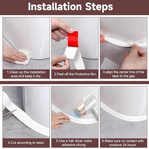 Mokani Caulk Tape Waterproof Self Adhesive, 3 Rolls White Caulking Sealant Strip for Kitchen, Countertop, Bathroom, Bathtub, Toilet Base, Floor Wall Edge Protector with Sealing Tool (1.5" x 10.5Ft)