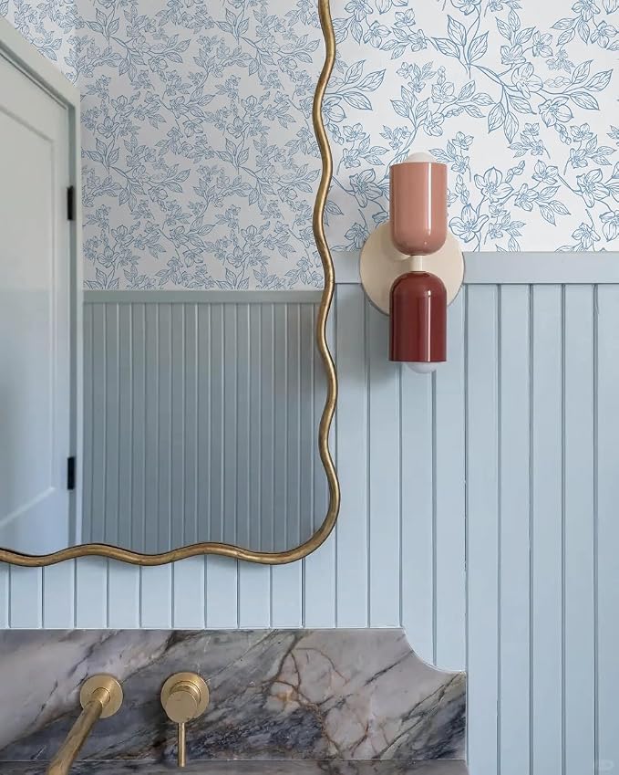 Ismoon Floral Peel and Stick Wallpaper Blue and White Contact Paper Modern Flroal Wall Papaer Textured Removable Self Adhesive Vinyl Stick on Wallpaper for Bedroom Cabinet 17.3x78.7in