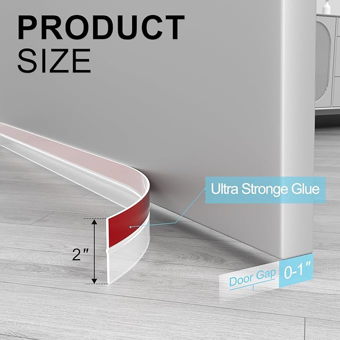 Elvone Heavy-Duty 20 ft x 2 in Weather Stripping, Door Draft Stopper Silicone Seal Strip for House and Glass Shower Doors for Collision and Side Gaps of Door and Windows, Clear