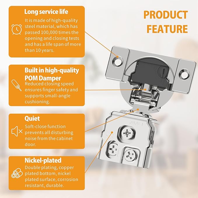 Chibery 60 Pack 1-5/16" Overlay 4D Soft Close Concealed Hinges for Face Frame Door, Adjustable Closing Speed, Smooth Slow Self Close Hinges, Satin Nickel, 105° Open Angle Stainless Steel Cabinet Hinge