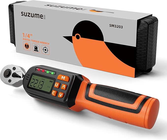 1/4 Digital Torque Wrench (1.1-22.2 Ft.Lb/ 13.3-265.5 In.lb) | ±2% Accuracy Buzzer and LED Alarm Peak & Track 72-Tooth Quick Release Head Motorcycle Bicycle MTB Home DIY