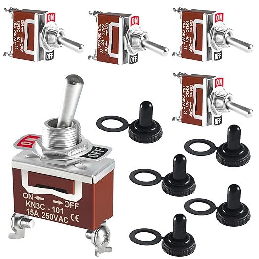 Toggle Switch 12v DC 30A, 5Pack 2Pin SPST ON Off Switch with Waterproof Boot Cap Cover for Auto Car Marine Boat.