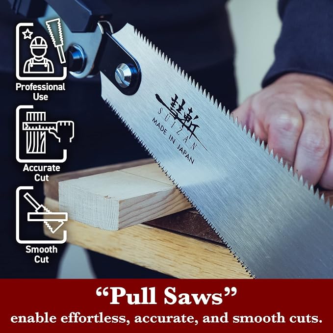 SUIZAN Folding Ryoba Double Edge Saw 9.5" - Japanese Pullsaw Hand Saws | Professional Pull Saw for Woodworking Furniture Making Carpentry Joinery DIY Tools Sharp Replaceable Blade Rip Crosscut