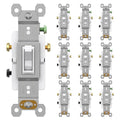 AIDA 15 Amp 3 Way Quiet Indoor Toggle Switch Self-Grounding ON Off Toggle, Residential Grade, UL Listed, Quickwire Push-in & Side Wired (White, 10 Pack)