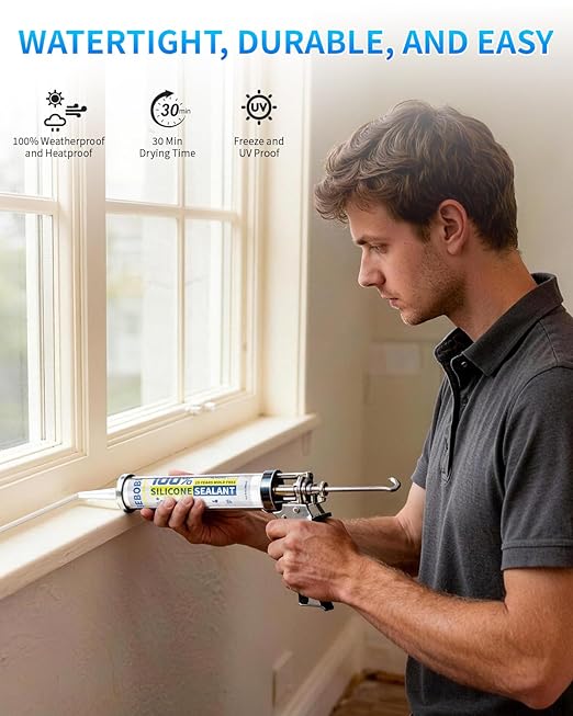 Silicone Caulk & Sealant Almond, 100% Waterproof Silicone Sealant, Shrink & Crack Proof, Silicone Caulking for Kitchen, Bathroom, RV, Interior & Exterior Use, 10.2 FL. OZ/300ML, 1 Pack