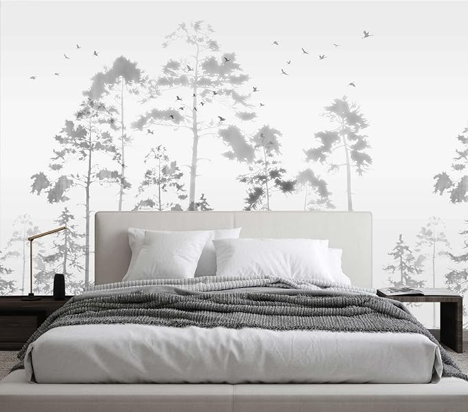 Jdayda Grey Forest Tree Wallpaper Large Art | 149"x107" Not Self-Adhesive Wall Mural for Bedroom Livingroom Dining Room