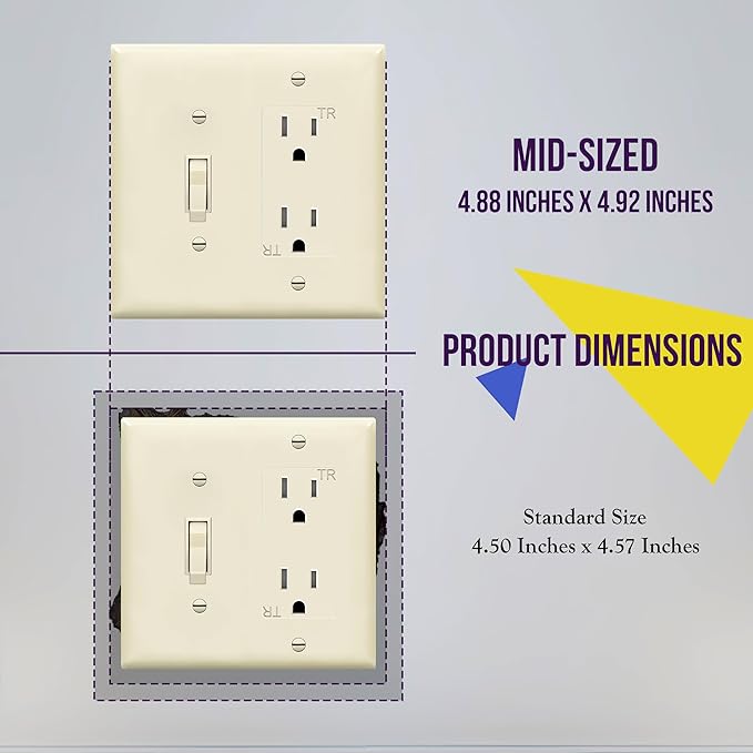 ENERLITES Combination Toggle Light Switch/Decorator Light Switch Plate, Double Switch Wall Plate, Mid-Size 2-Gang 4.88" x 4.92", Polycarbonate Thermoplastic, 881131M-LA, Light Almond