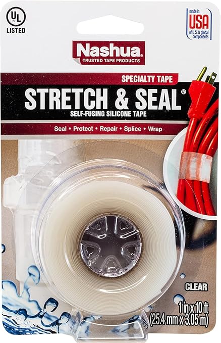 Nashua - 1 in. x 10 ft. Stretch & Seal Self-Fusing, Non-Adhesive Silicone Tape, Clear, 1 Roll