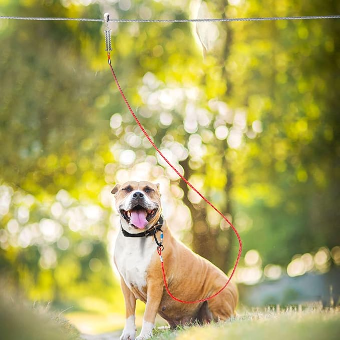 Dog Tie Out Runner for Yard,Trolley System for Large Dogs,Heavy Duty Dog Run Cable Lead 50ft with 10ft Pulley Runner Line for Small Medium and Large Dogs Up to 250lbs Running Outside Yard or Camping