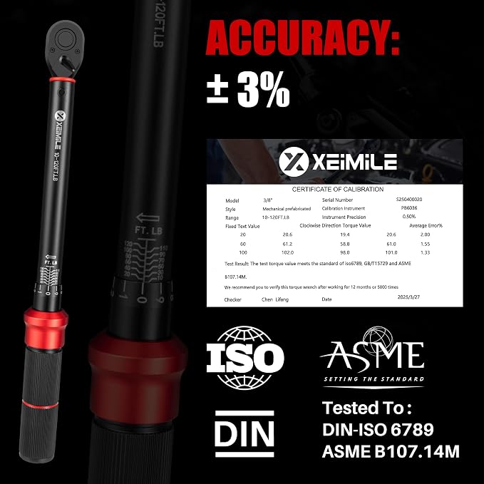 3/8-Inch Drive Click Torque Wrench-10-120 Ft-Lb for Car Motorcycle | Dual-Direction Adjustable Torque Wrench(13.6-162.6Nm), 72T Dual Range Scales, High 3% Precision for Bike,Wheel Machinery DIY