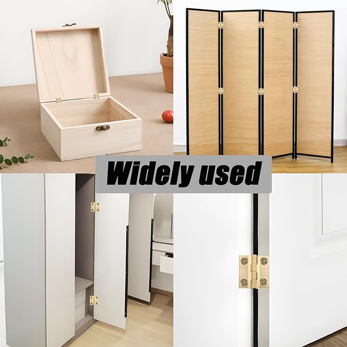 8 Pcs 22mmx24mm / 0.87" x 0.94" Gold Mini Hinges, 1 Inch Solid Brass Folding Butt Hinge, Cabinet Hinge for Jewelry Box, Drawer Cabinet Furniture