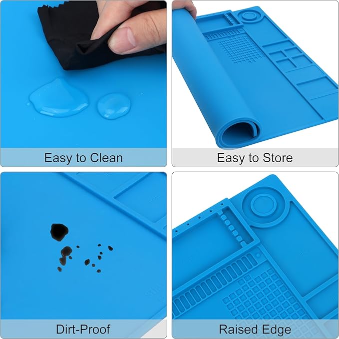 STREBITO Soldering Mat - Large, Heat Resistant Up to 932F, Magnetic, Silicone Work Mat for Soldering Iron, Electronic & PC Building - Size 21.7" x 15.8