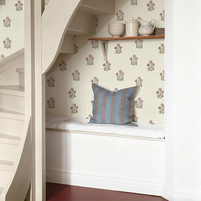 Vintage Floral Peel and Stick Wallpaper Retro Rose Flower Contact Paper for Cabinets Self Adheisve Floral Wallpaper for Bedroom Accent Wall Cabinets Drawers Gilrs Room - 17.3”×78.7”