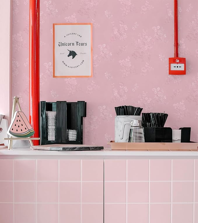 Silk Pink Peel and Stick Wallpaper Embossed Floral 275.6in 17.7in | Textured Vinyl Wallpaper,Self Adhesive Removable,Perfect for Bedroom Girls Kids Room,Gift Paper,Easy to Use