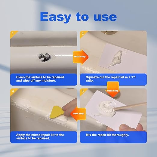 Tub Repair kit White，Great for Porcelain Sink,Ceramic,Marine Fiberglass Shower,Acrylic Bathtub Patch chip,Erase a Hole,Toilet refinishing,high Strength Small Hole Grout Chip Repair Caulk,5.28oz (3)