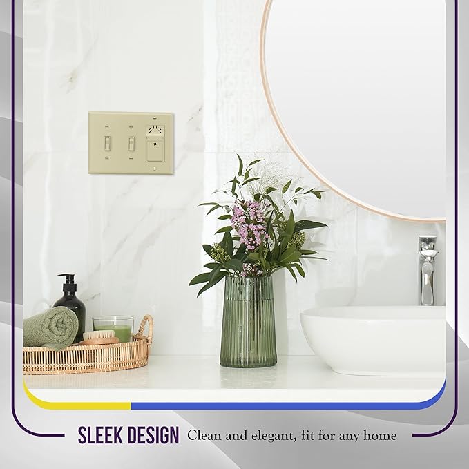 ENERLITES Combination Double Toggle/Single Decorator Rocker Outlet Wall Plate, Standard Size 3-Gang Light Switch Cover(4.5" x 6.38"), Polycarbonate Thermoplastic, UL Listed，881231-I, Ivory