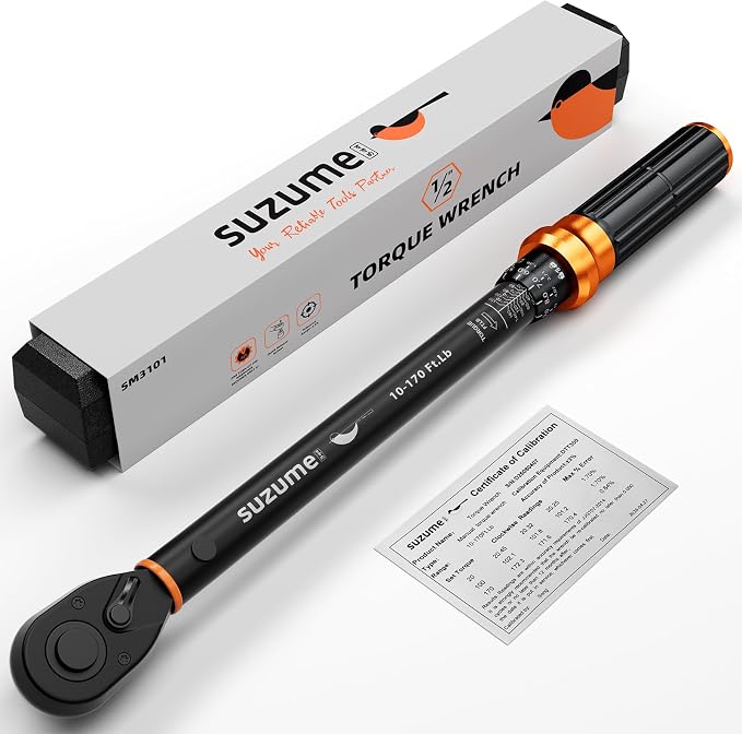 Torque Wrench 1/2 Drive (10-170 Ft. Lb/ 14-231 N.m) Loud Click | ±3% Accuracy 72-tooth Dual-Direction Quick Release Head for Moto Truck Car Tire Maintenance with Storage Case