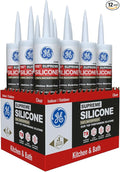 GE Supreme Silicone Caulk for Kitchen & Bathroom, Clear, 10 fl oz Cartridge, 12 Pack - 100% Waterproof Silicone Sealant, 7X Stronger Adhesion, Shrink & Crack Proof