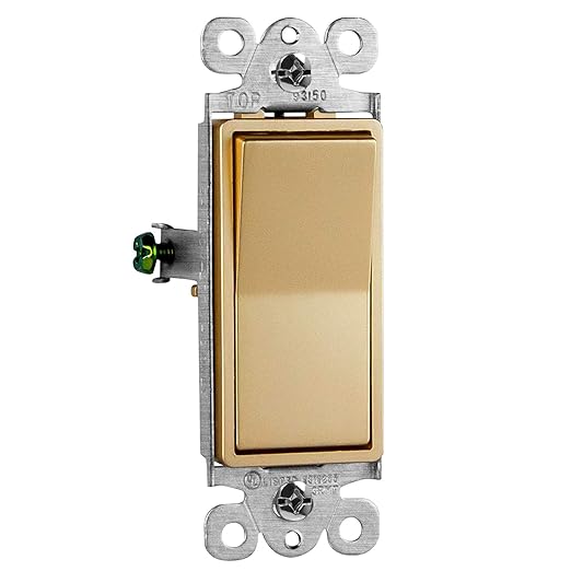 ENERLITES 3-Way Decorator Paddle Light Switch, Gloss Finish, Single Pole or Three Way, 3 Wire, Grounding Screw, Residential Grade, 15A 120V/277V, UL Listed, 93150-GD-10PCS, Gold, (10 Pack)