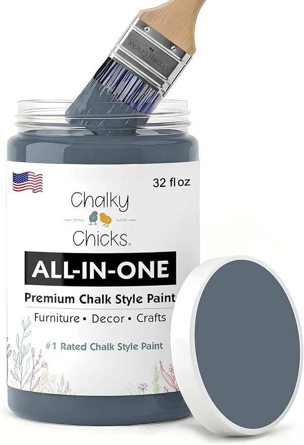 Chalky Chicks 32 Fl Oz Matte Steel (Blue Gray) Chalk Paint for Furniture Without Sanding - No Prep Furniture Paint No Sanding All in One for Crafts, Wood, Walls, Cabinet, Metal, Dresser, Farmhouse