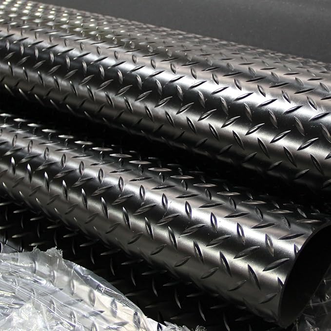 Heavy Duty Diamond-Plate Rubber Flooring Roll, 4' x 14', 1/8" Thick, Waterproof Anti-Slip Floor Mat, Easy to Clean & Install Floor Protector for Garage, Gym, Stable, Basement, Kennel