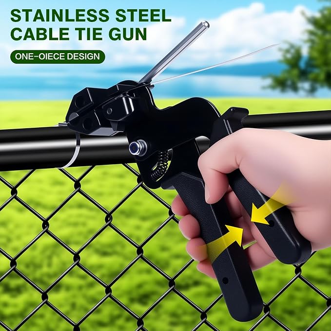Stainless Steel Cable Tie Gun & 100pcs 12in Black Metal Zip Ties | Self-Locking, UV & Corrosion Resistant Stainless Steel Zip Ties for fence repair, Exhaust Wrap, Chicken Coop, Pipe, Farm Use