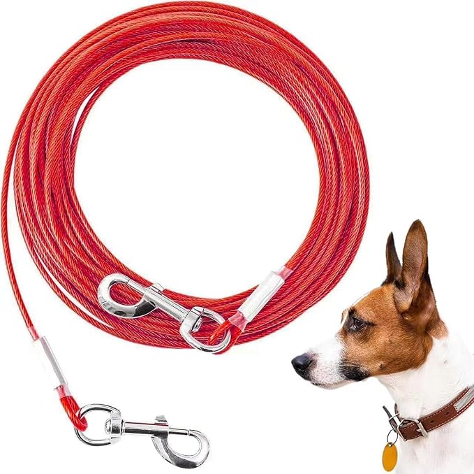 Tie Out Cable for Dogs,10/20/30/50/100FT Dog Leads for Yard Chew Proof,Heavy Duty Tie Out Cable for Large Dogs Up to 125lbs,Dog Runner Tether (Red, 125Ibs 150ft)