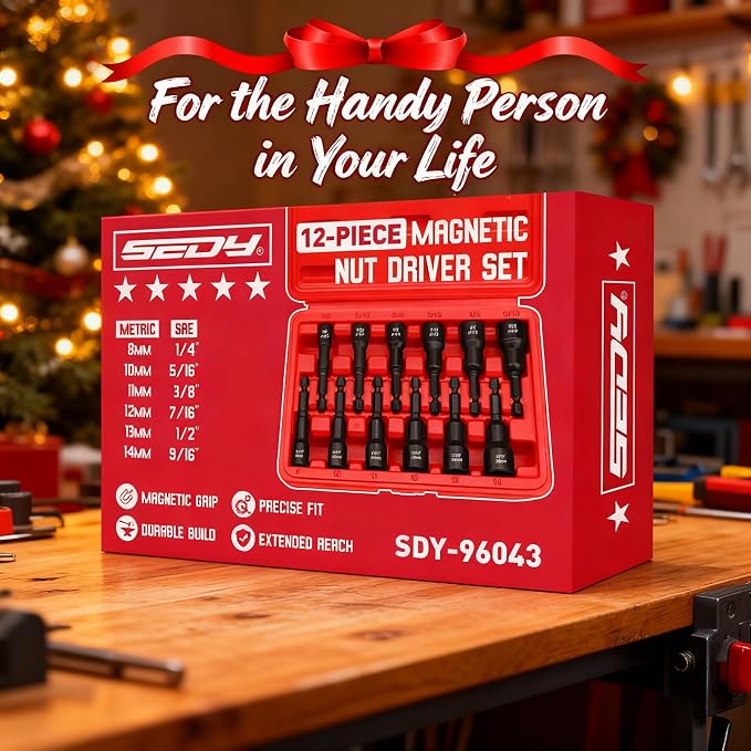 12-Piece Magnetic Nut Driver Set - Premium Impact Power Hex Nut Driver Drill Bit Master Kit, SAE & Metric, 1/4-Inch Quick-Change