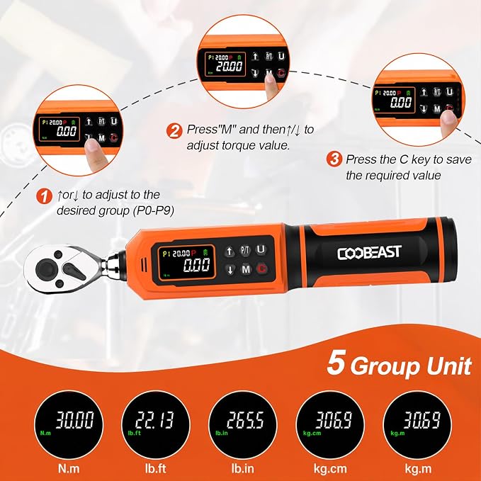 1/4 Drive Digital Torque Wrench,Preset Value(0.33-22.1 Ft.lbs./0.45-30Nm) | Buzzer and LED Alert,±2% High Accuracy,72-Tooth, Quick Release,Reversible,Large Screen,for Bike Motorcycle,Gift for Men,DIY
