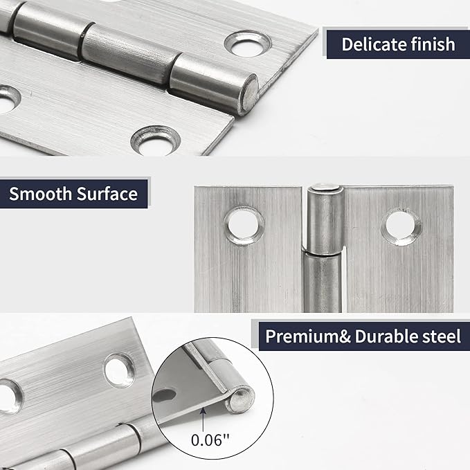 3 Inch Stain Nickel Door Hinges Heavy Duty, 10 Pcs Stainless Steel Folding Butt Hinges with Screws - 0.06 Inch Thickness