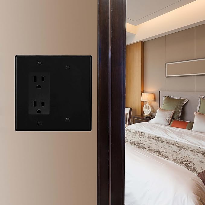 Bates- Combination Wall Plate, 4.8"x4.9", Decorator/Blank, Black, Unbreakable Polycarbonate Thermoplastic, 2 Gang Wall Plate for Electrical Outlets