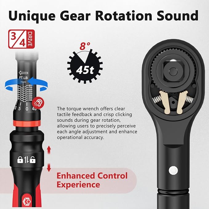 VANPO Torque Wrench 3/4 Inch Drive 100-800 Ft-Lb, 48" Length, ±3% Accuracy | Heavy Duty for Truck, Construction & Agricultural Equipment, Click Style, Dual Direction, TPR+ABS Handle, with Carring Case