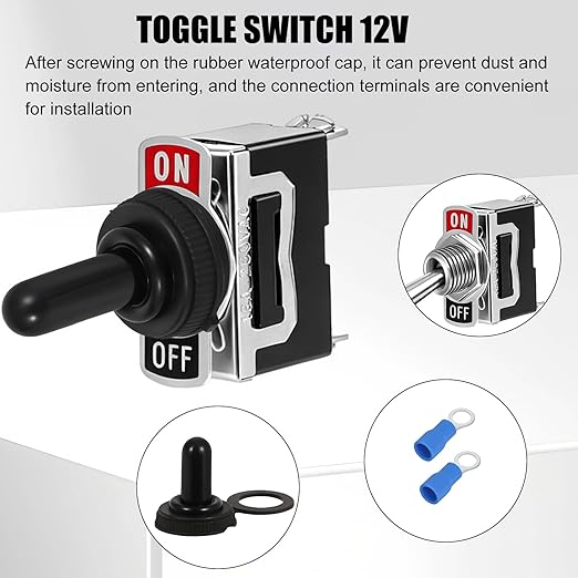 12V Waterproof Toggle Switch,Durable SPST 2Pin 20A 125V AC/ 15A 250V AC Heavy Duty ON/Off Switch with Waterproof Cap Terminals，Suitable for Automotive Boat Truck–Pack of 5