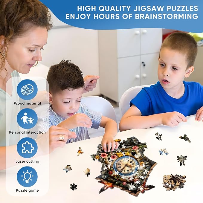 Pikoqunc Wooden Puzzles for Adults, Clock House Wood Puzzles 200 Pieces | Unique Vintage Wood Puzzle, Home Décor, Gift for Her, 9.8’’ x 11.4’’, Family Game