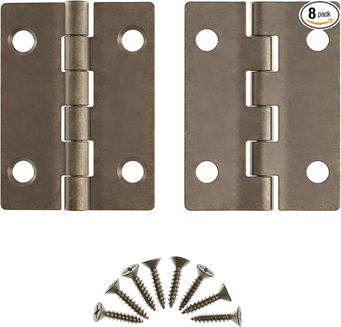 Antique Brass Butt Hinges - 2" x 1-1/2" - Pack of 8 - Flush Mount Cabinet Door Hinges - Furniture Hardware - BH7-SAB (4)