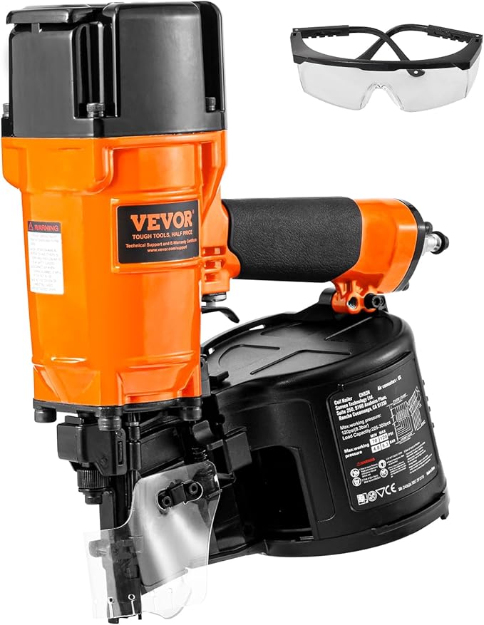 VEVOR Coil Siding/Framing Nailer CN83N, 2" to 3-1/4" 15 Degree Pneumatic Siding Nail Gun with Tool-Less Depth Adjustment, 70-120PSI Air Coil Nailer for Siding Sheathing Wooding Fencing Decking