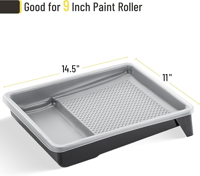 Bates- Paint Tray Set, 9-Inch, 11 pcs, Plastic Paint Tray with 10 Tray Liner, Textured Deep Capacity Disposable Paint Tray Liner, Paint Pan Liners, Paint Pans Trays, Paint Trays