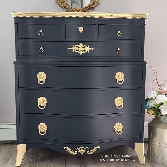 Dixie Belle Silk All-in-One Mineral Paint - Deep Sea (4oz) - Blue Black Water Based Built-In Primer + Topcoat for Wood + Metal - Durable Furniture Paint - Low Reflective Finish