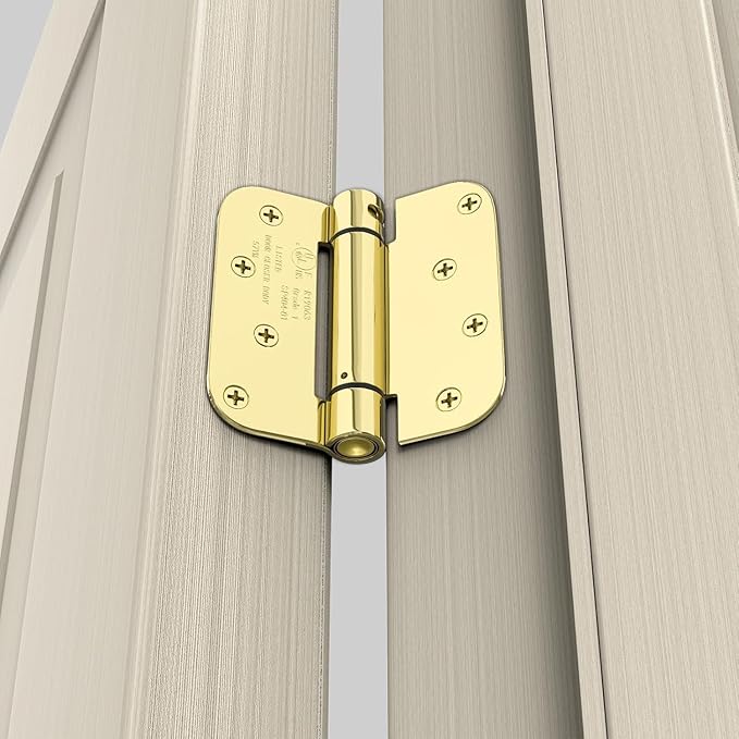 goldenwarm 6 Pack 4 Inch Polished Brass Self Closing Door Hinges with 5/8'' Radius Corners - Adjustable Tension Soft Close Hinges for Interior/Exterior Doors, Durable & Quiet Closure