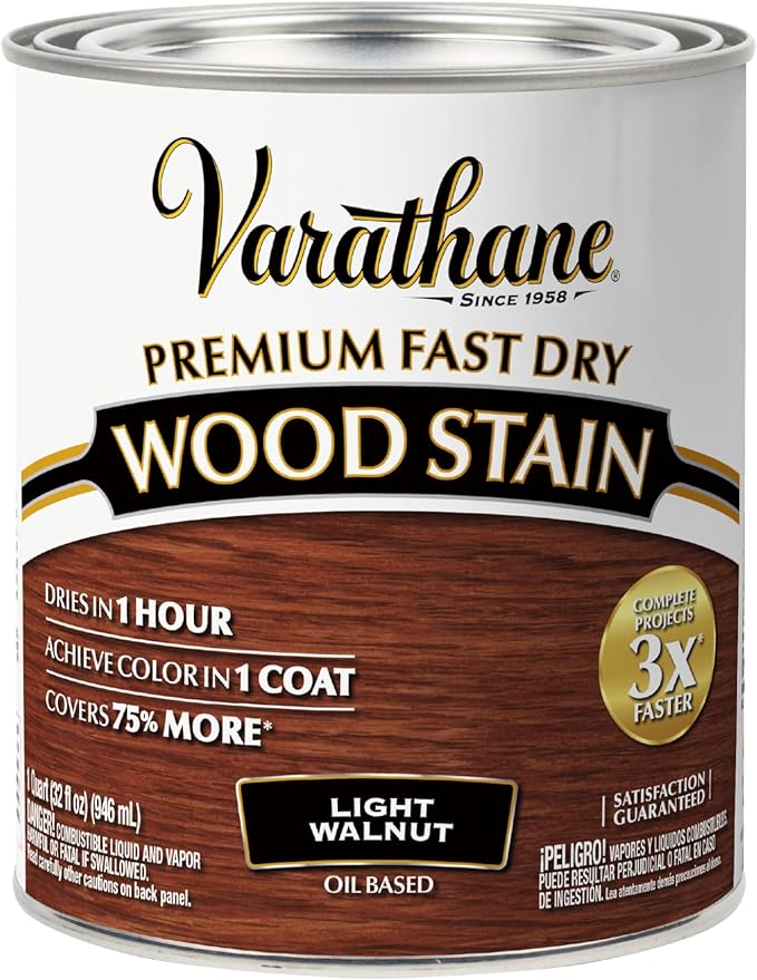 Varathane Premium Fast Dry Wood Stain | 1 Hour Dry Time | 1 Coat Color | Interior Wood Stain | Furniture, Cabinets, Doors, Trim | Quart | Light Walnut