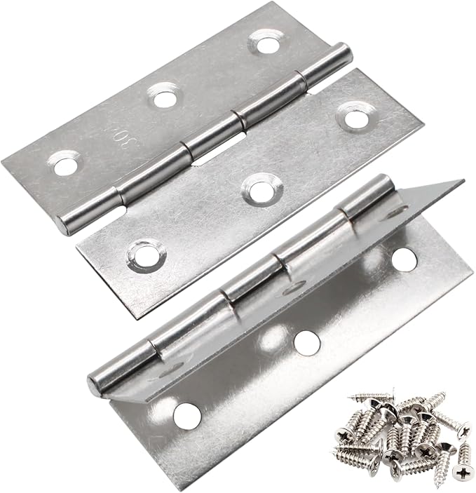 Luomorgo 20 Pack 3 Inch Mini Hinges Butt Hinges, Stainless Steel Cabinet Hinges, Small Folding Door Hinge for Wooden Box, Crafts (Silver)
