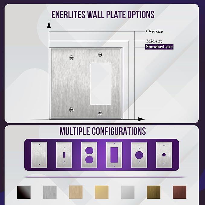 ENERLITES Combination Blank Device or Decorator Switch Metal Wall Plate, Corrosive Resistant, Size 2-Gang 4.50" x 4.57", 770131, 430 Stainless Steel, UL Listed, Silver