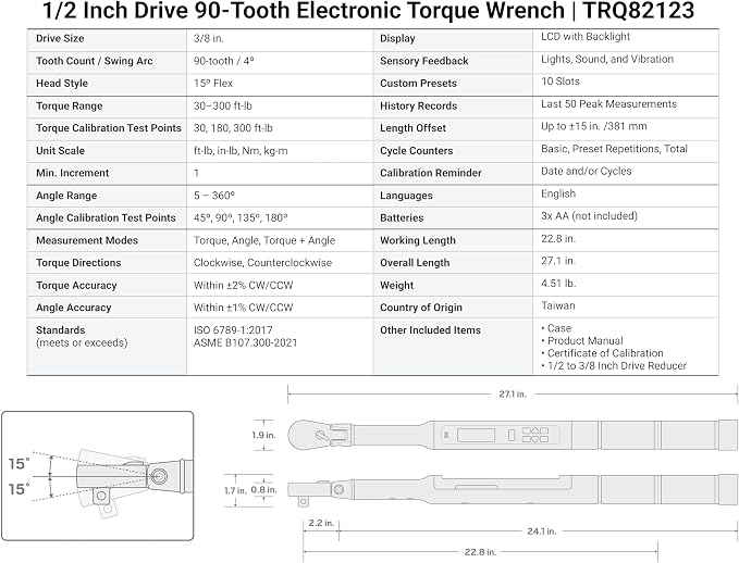 TEKTON 1/2 Inch Drive Electronic Torque Wrench | TRQ82123