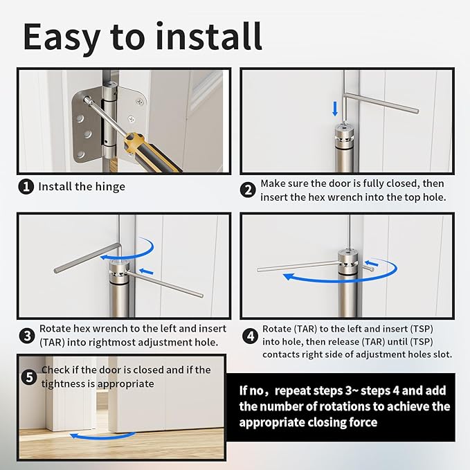 2 Pack Self Closing Door Hinges, 4 Inch Spring Loaded Door Hinges with 5/8'' Radius Corners, Adjustable Tension for Garage, Front, Back Door, UL Listed, Left and Right Hand, Brushed Nickel