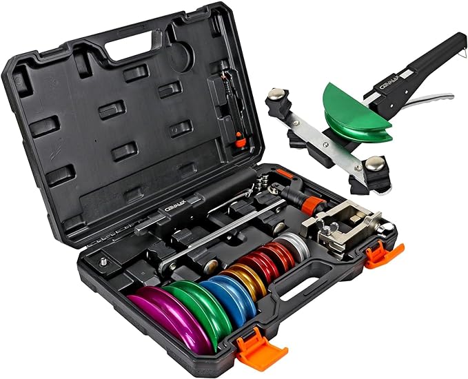 CARVALAX Pipe Tube Bender Set, for 1/4” to 7/8” O.D, 90° Ratcheting Tubing Bender Kit with Reverse Bending Adapters and 7 Multi-Color Aluminum Heads, for HVAC Air Condition Heating Repair