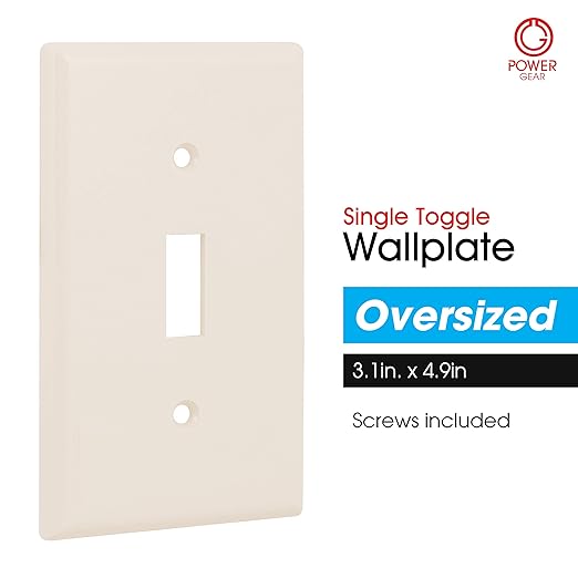 Power Gear, Light Almond, Single Toggle Switch Oversized Wall Plate Cover, 1 Gang, Unbreakable Faceplate, 3.1” x 4.9” , Screws Included, 30596